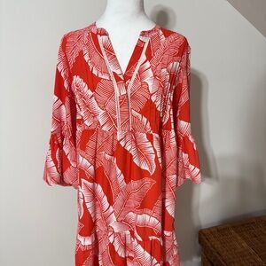 Tommy Bahama Dark Coral and white tropical print dress size medium